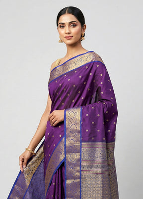 Purple Kanjivaram Silk Saree With Blouse Piece