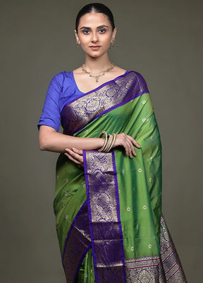 Green Kanjivaram Silk Saree With Blouse Piece