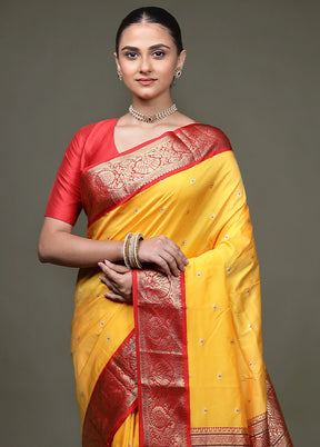 Yellow Kanjivaram Silk Saree With Blouse Piece