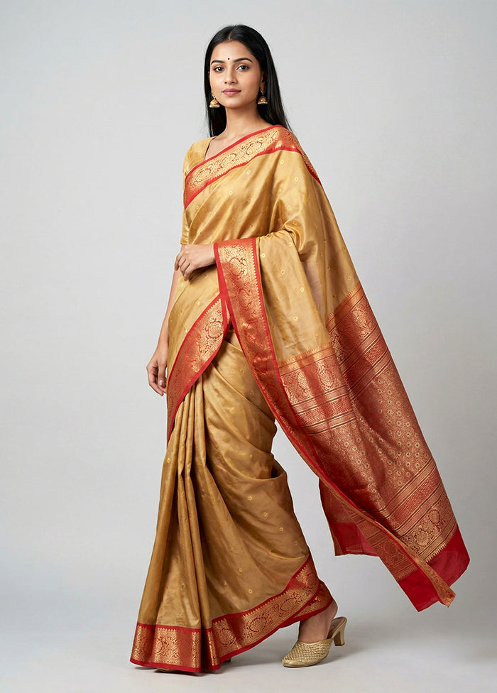 Cream Kanjivaram Silk Saree With Blouse Piece