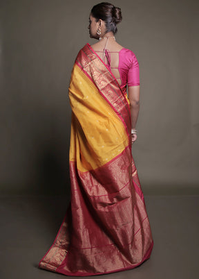 Yellow Kanjivaram Silk Saree With Blouse Piece