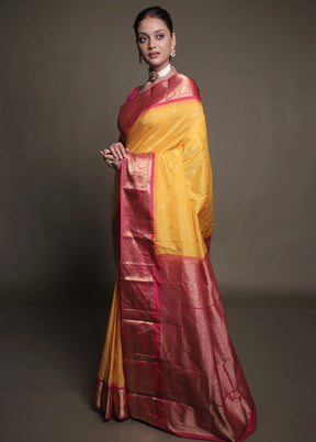 Yellow Kanjivaram Silk Saree With Blouse Piece