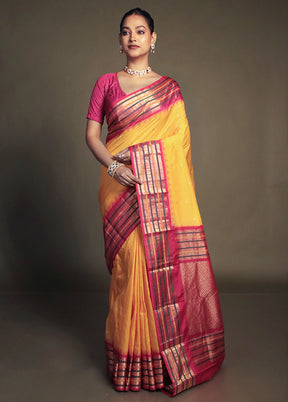Yellow Kanjivaram Silk Saree With Blouse Piece