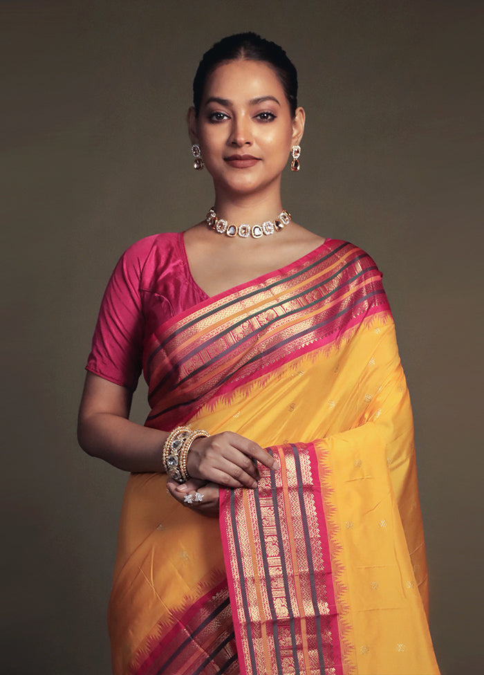 Yellow Kanjivaram Silk Saree With Blouse Piece