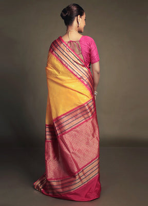 Yellow Kanjivaram Silk Saree With Blouse Piece