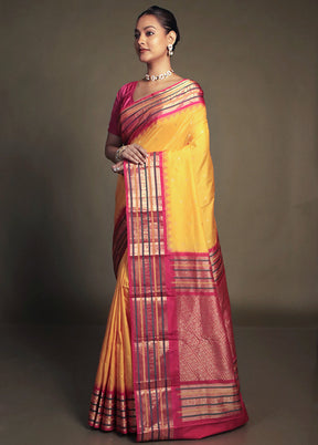 Yellow Kanjivaram Silk Saree With Blouse Piece