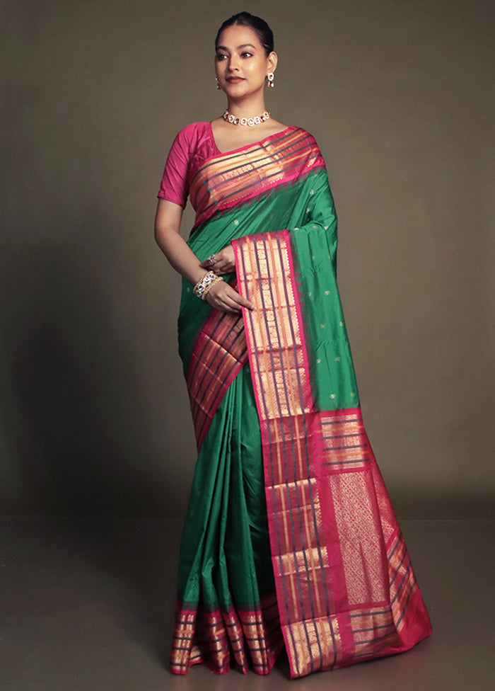 Green Kanjivaram Silk Saree With Blouse Piece