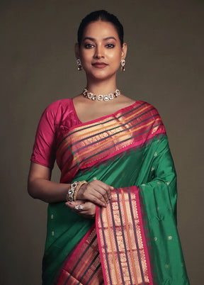 Green Kanjivaram Silk Saree With Blouse Piece