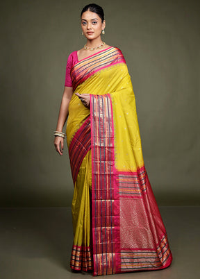Yellow Kanjivaram Silk Saree With Blouse Piece