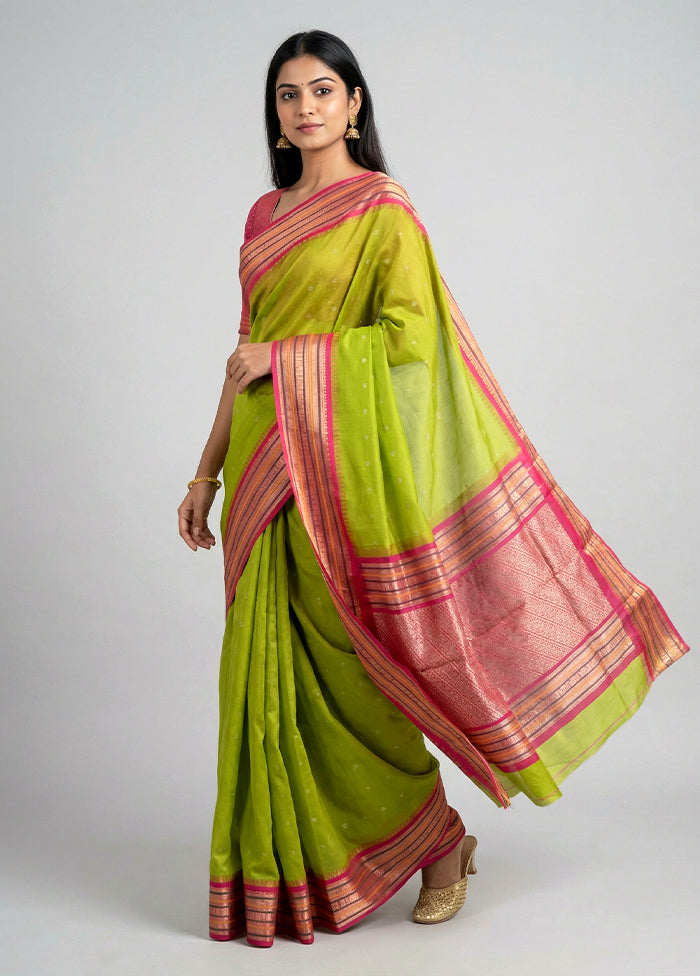 Green Kanjivaram Silk Saree With Blouse Piece