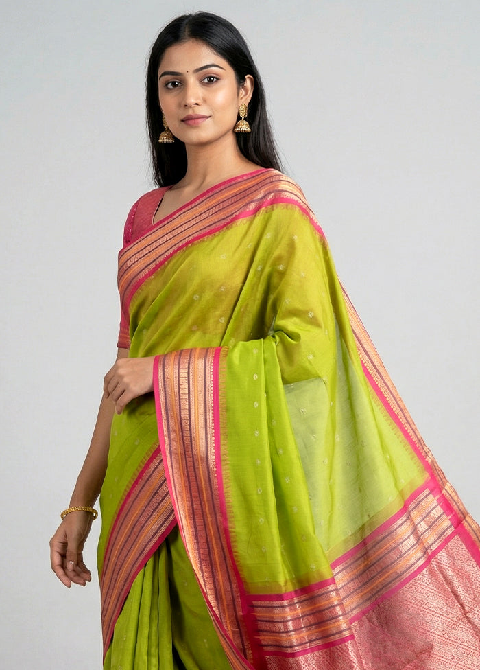 Green Kanjivaram Silk Saree With Blouse Piece