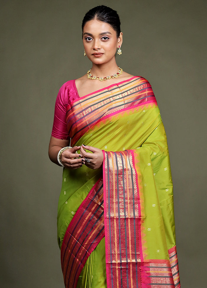 Green Kanjivaram Silk Saree With Blouse Piece