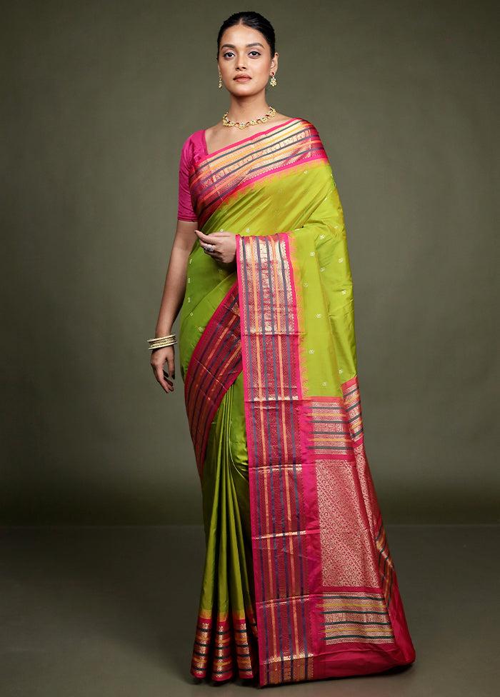 Green Kanjivaram Silk Saree With Blouse Piece