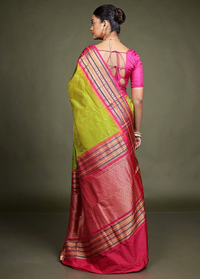 Green Kanjivaram Silk Saree With Blouse Piece