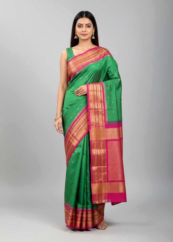 Green Kanjivaram Silk Saree With Blouse Piece