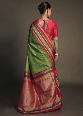 Green Kanjivaram Silk Saree With Blouse Piece