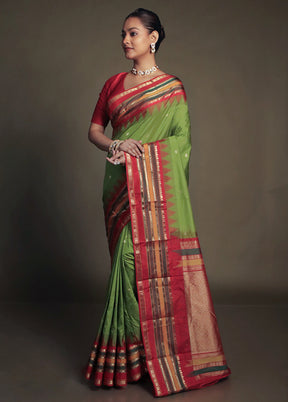 Green Kanjivaram Silk Saree With Blouse Piece