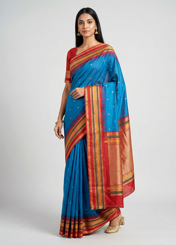 Blue Kanjivaram Silk Saree With Blouse Piece