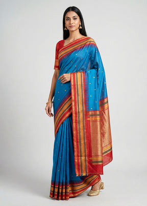 Blue Kanjivaram Silk Saree With Blouse Piece