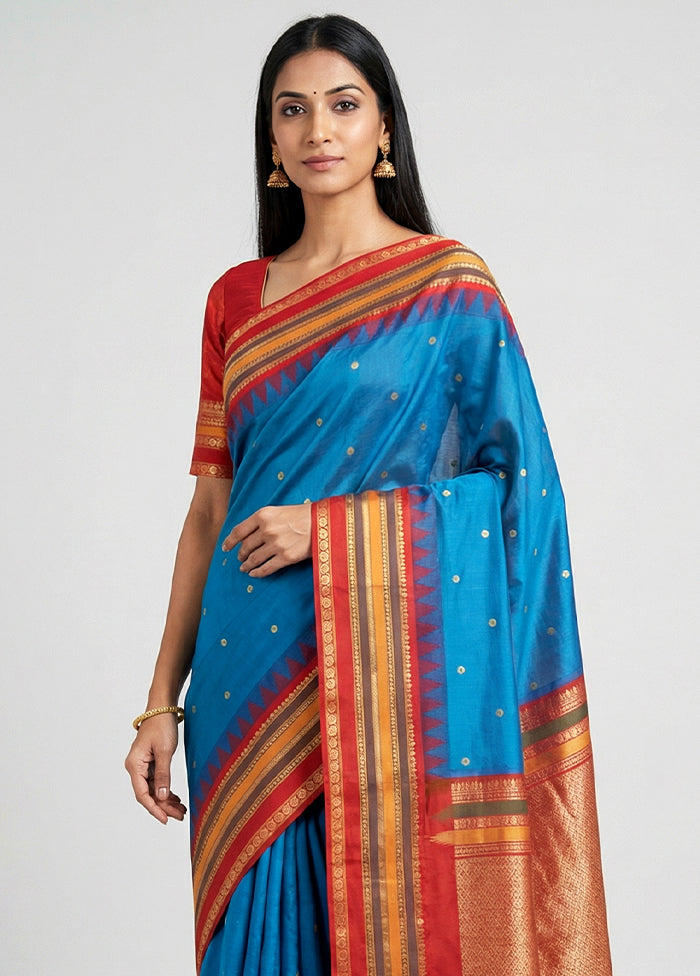 Blue Kanjivaram Silk Saree With Blouse Piece