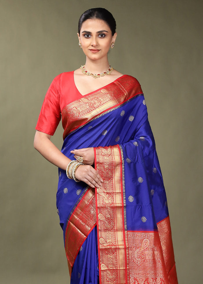 Blue Kanjivaram Silk Saree With Blouse Piece