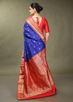 Blue Kanjivaram Silk Saree With Blouse Piece