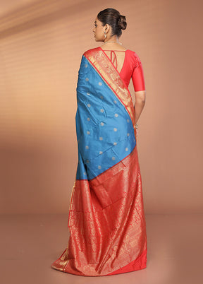 Blue Kanjivaram Silk Saree With Blouse Piece