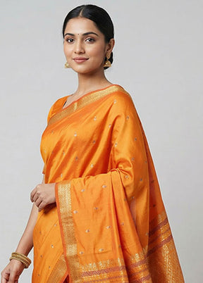 Rust Kanjivaram Silk Saree With Blouse Piece