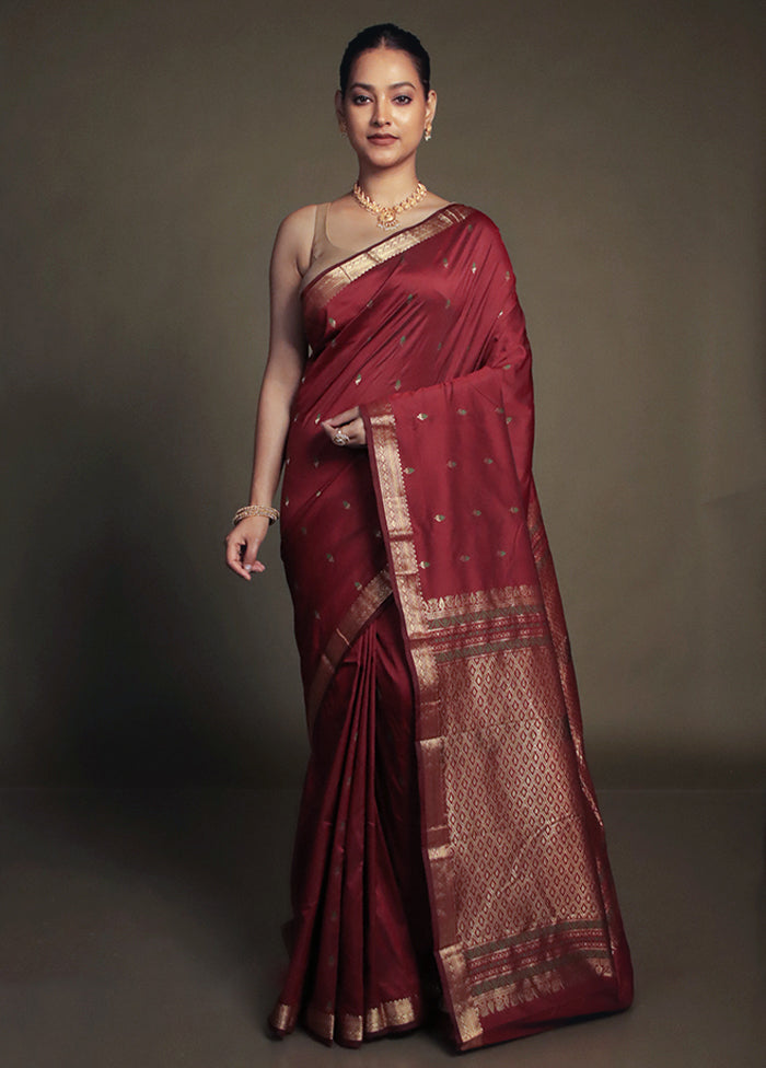 Maroon Kanjivaram Silk Saree With Blouse Piece