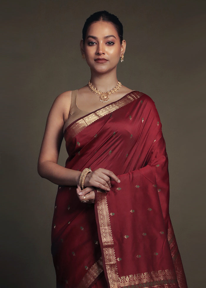Maroon Kanjivaram Silk Saree With Blouse Piece