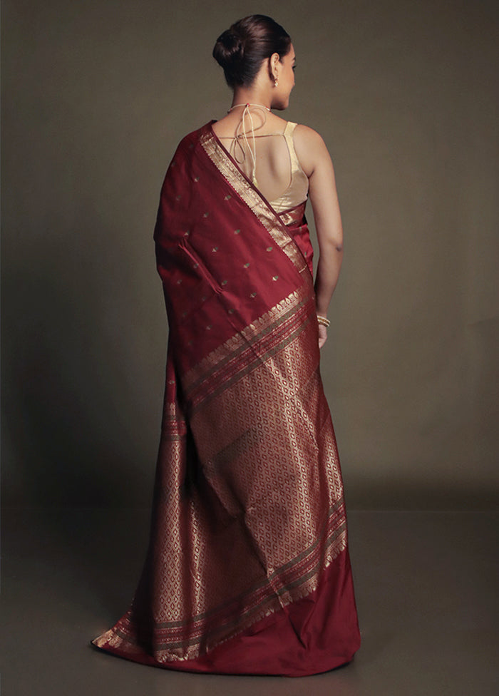 Maroon Kanjivaram Silk Saree With Blouse Piece