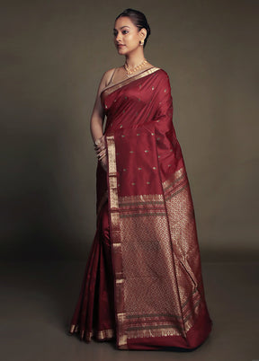 Maroon Kanjivaram Silk Saree With Blouse Piece
