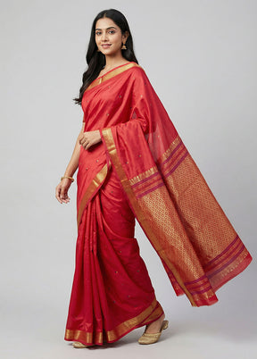 Pink Kanjivaram Silk Saree With Blouse Piece