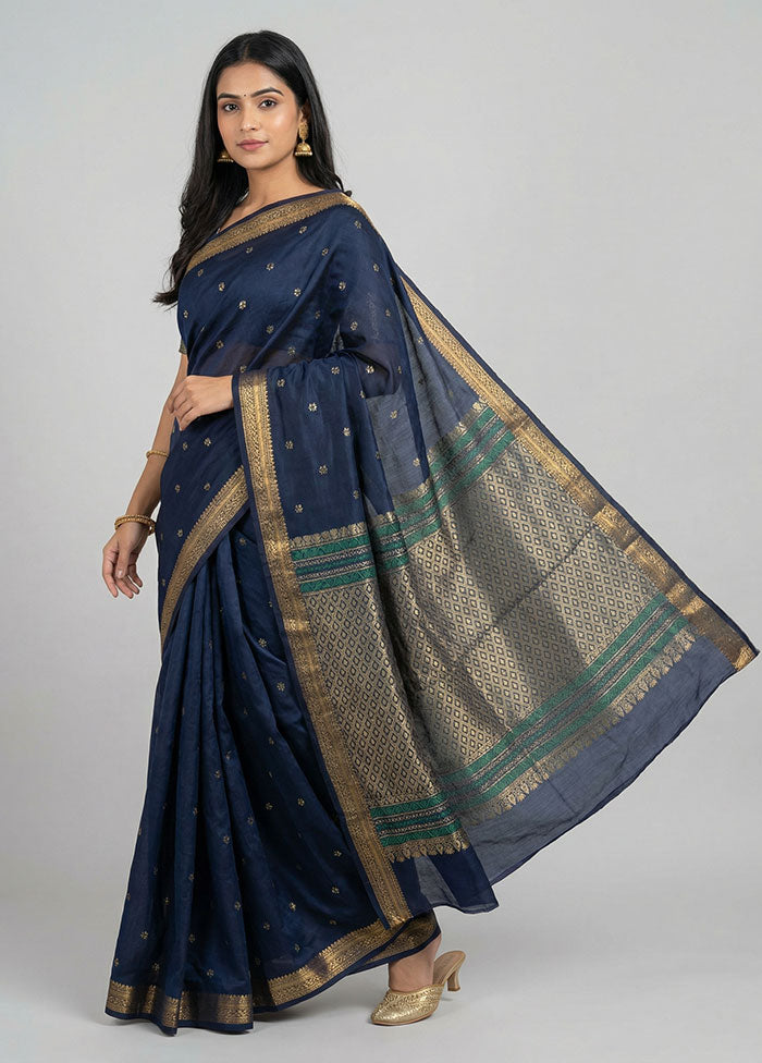 Blue Kanjivaram Silk Saree With Blouse Piece