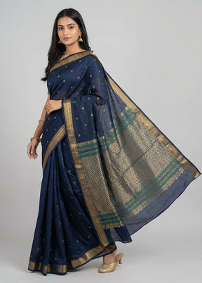 Blue Kanjivaram Silk Saree With Blouse Piece