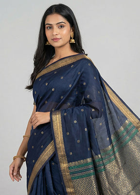 Blue Kanjivaram Silk Saree With Blouse Piece