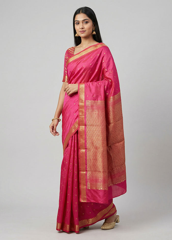 Pink Kanjivaram Silk Saree With Blouse Piece