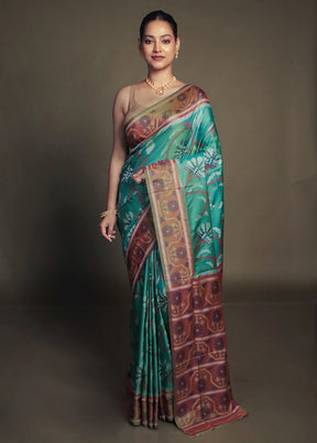 Green Dupion Silk Saree With Blouse Piece