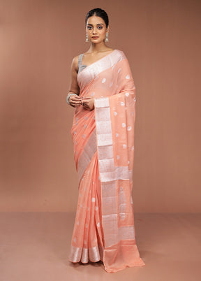 Pink Kora Silk Saree With Blouse Piece
