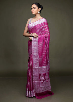 Pink Kora Silk Saree With Blouse Piece