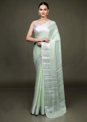 Green Kora Silk Saree With Blouse Piece