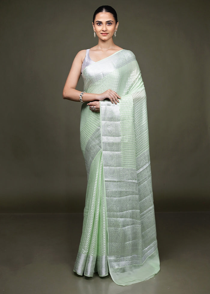 Green Kora Silk Saree With Blouse Piece