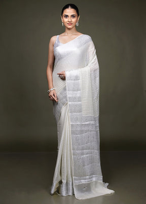 White Kora Silk Saree With Blouse Piece