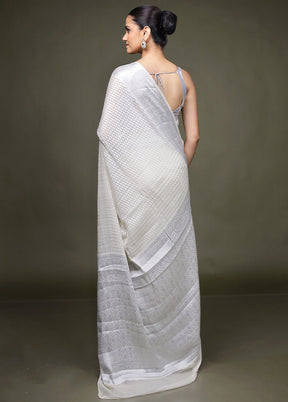 White Kora Silk Saree With Blouse Piece