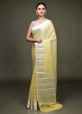 Yellow Kora Silk Saree With Blouse Piece