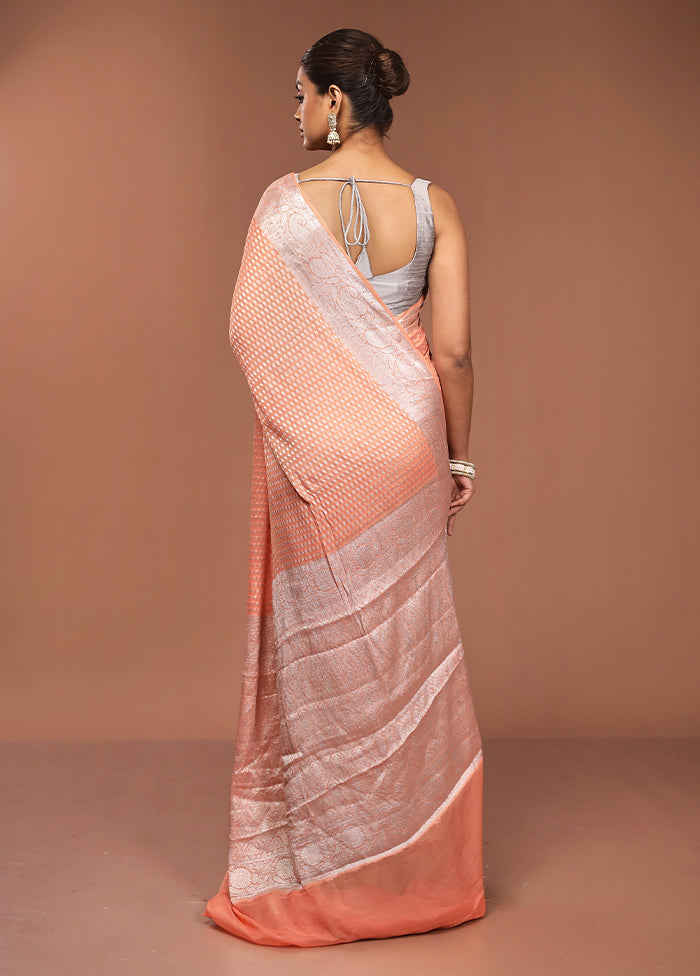 Peach Kora Silk Saree With Blouse Piece
