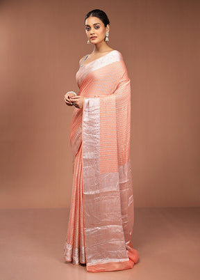 Peach Kora Silk Saree With Blouse Piece