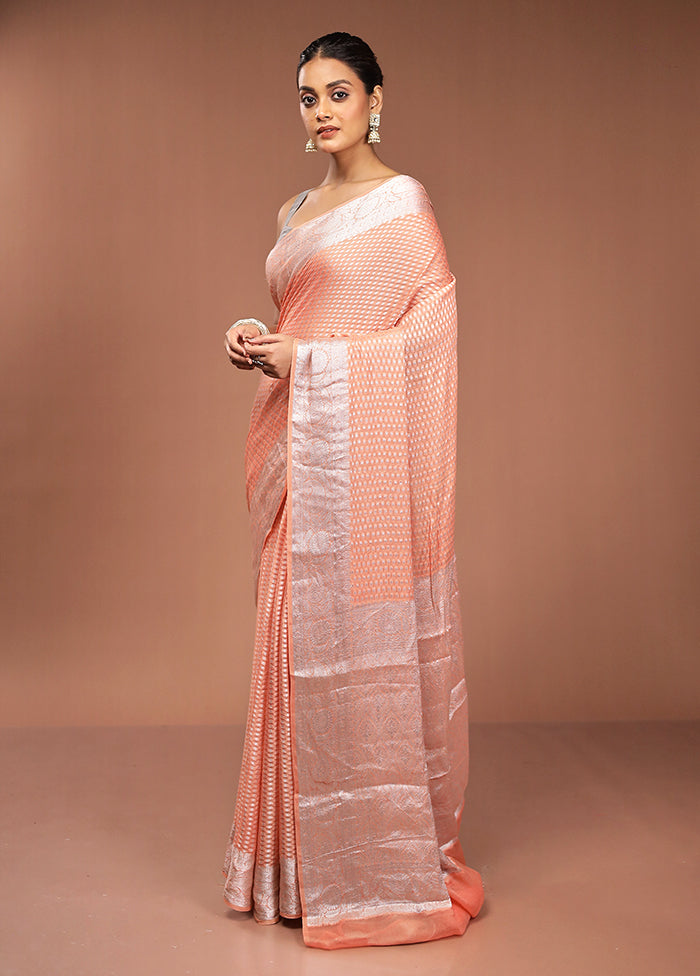 Peach Kora Silk Saree With Blouse Piece