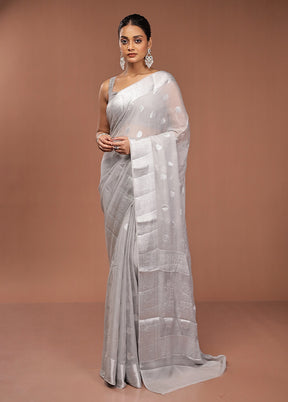 Grey Kora Silk Saree With Blouse Piece