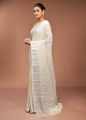 Cream Kora Silk Saree With Blouse Piece